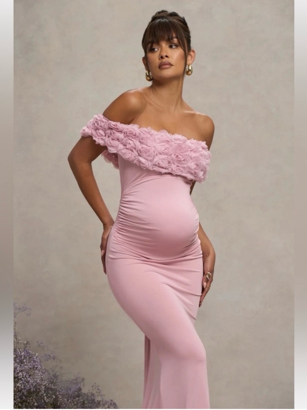 Club L London Inflorescence Strapless Blush Pink Maternity Dress